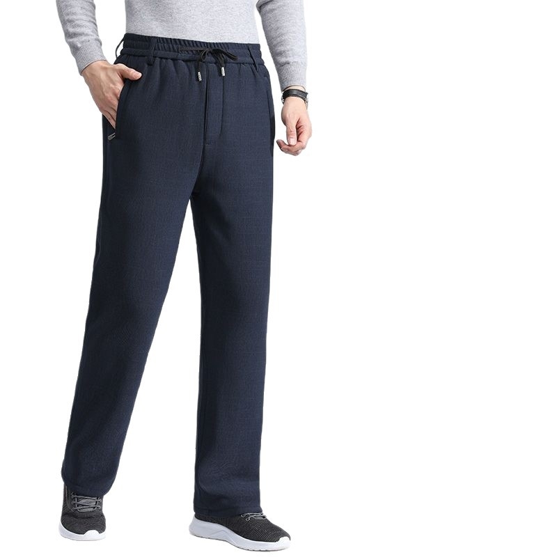 Pánske casual nohavice, elastický pás, zips, flísová výstelka pre teplo, polyesterová zmes, rovný strih