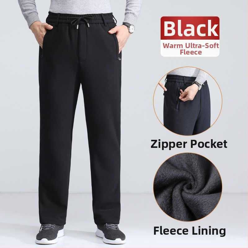 Pánske casual nohavice, elastický pás, zips, flísová výstelka pre teplo, polyesterová zmes, rovný strih