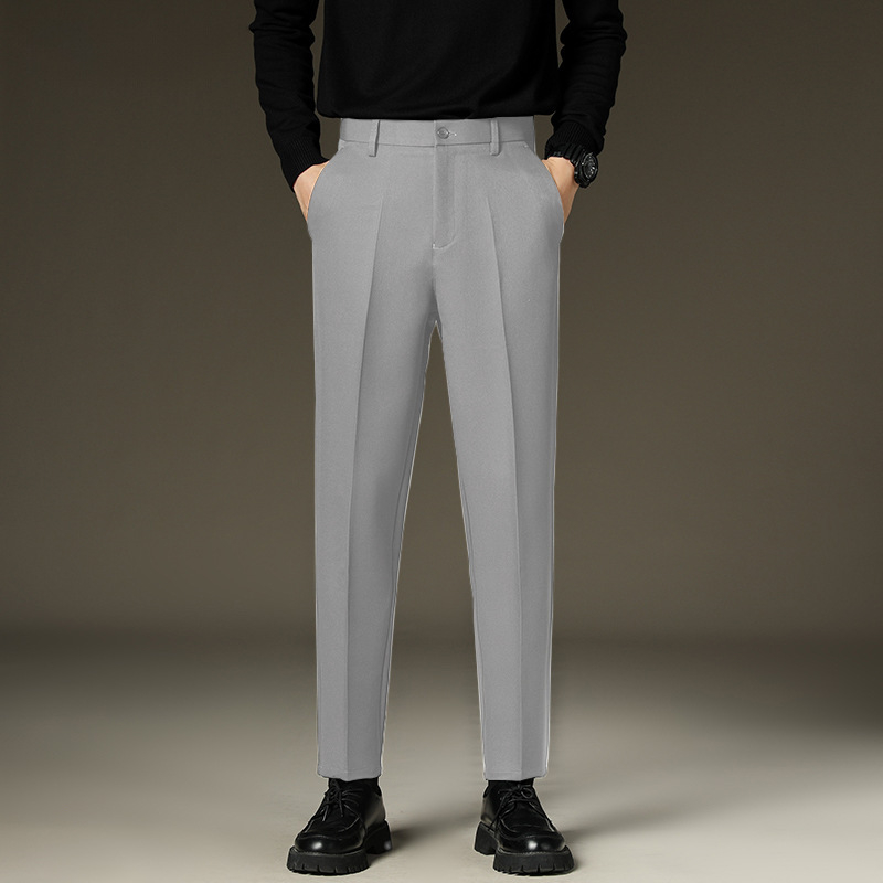 Pantaloni bărbați pentru business casual, croială conică, talie medie, fermoar frontal, amestec poliester-elastan 95%, model solid, primăvară-toamnă