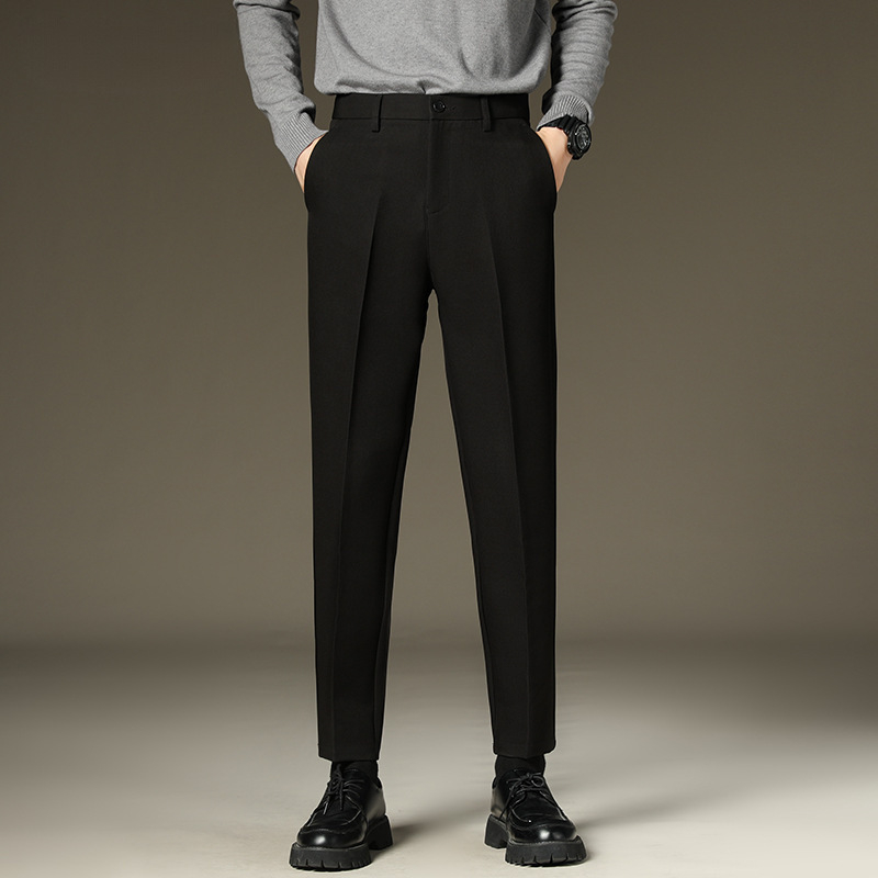 Pantaloni bărbați pentru business casual, croială conică, talie medie, fermoar frontal, amestec poliester-elastan 95%, model solid, primăvară-toamnă