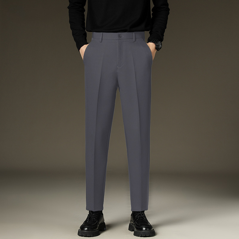 Pantaloni bărbați pentru business casual, croială conică, talie medie, fermoar frontal, amestec poliester-elastan 95%, model solid, primăvară-toamnă