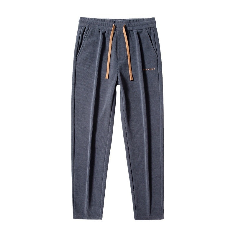 Pantaloni sport casual pentru bărbați, stil japonez retro, croială dreaptă, talie medie, închidere cu șnur, căptușeală fleece, poliester