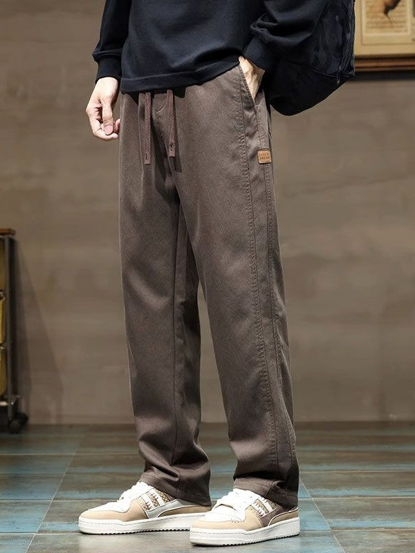 Pantaloni casual pentru bărbați – croială lejeră, picior drept, talie medie, 100% bumbac, închidere cu șnur, primăvară/toamnă