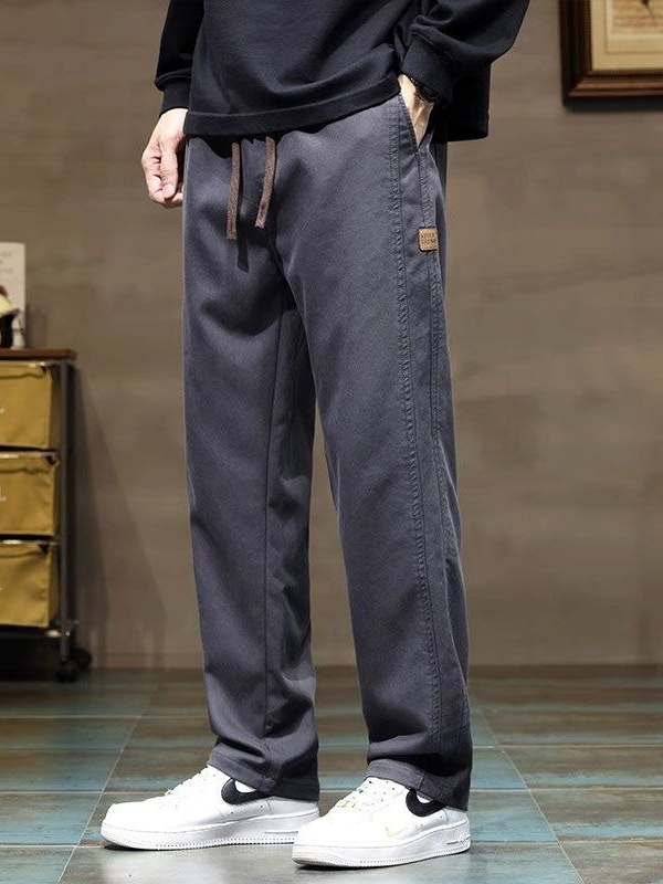 Pantaloni casual pentru bărbați – croială lejeră, picior drept, talie medie, 100% bumbac, închidere cu șnur, primăvară/toamnă