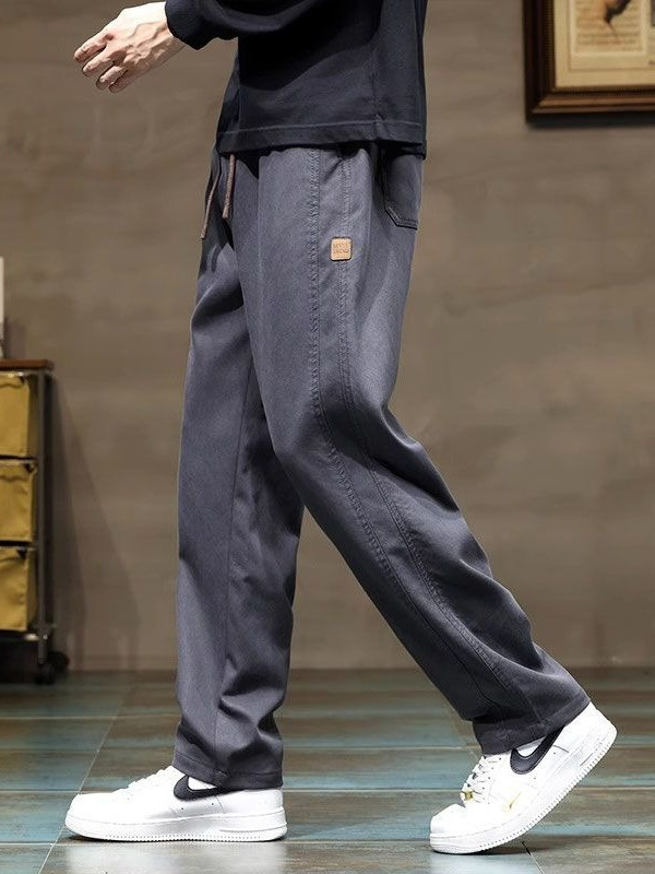 Pantaloni casual pentru bărbați – croială lejeră, picior drept, talie medie, 100% bumbac, închidere cu șnur, primăvară/toamnă