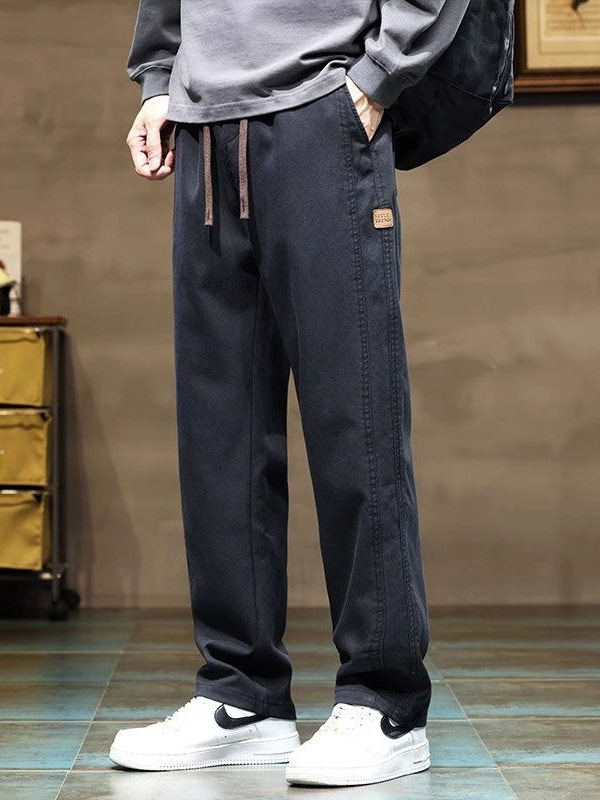 Pantaloni casual pentru bărbați – croială lejeră, picior drept, talie medie, 100% bumbac, închidere cu șnur, primăvară/toamnă