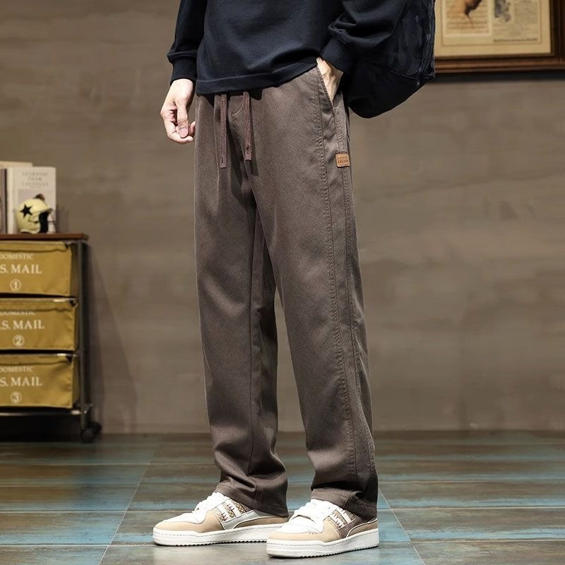 Pantaloni casual pentru bărbați – croială lejeră, picior drept, talie medie, 100% bumbac, închidere cu șnur, primăvară/toamnă