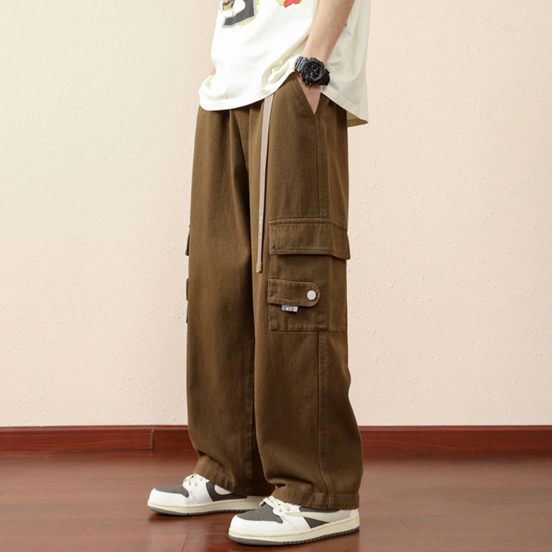 Pantaloni cargo pentru bărbați, croială relaxată, bumbac, închidere cu șiret, buzunare decorative, primăvară-toamnă