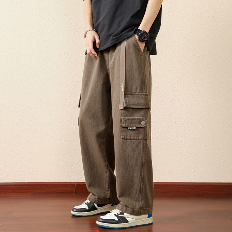 Pantaloni cargo pentru bărbați, croială relaxată, bumbac, închidere cu șiret, buzunare decorative, primăvară-toamnă