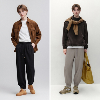 Pantaloni jogger unisex, căptuți cu fleece, croială lejeră, talie cu șnur, amestec de bumbac, iarnă, pantaloni lungi