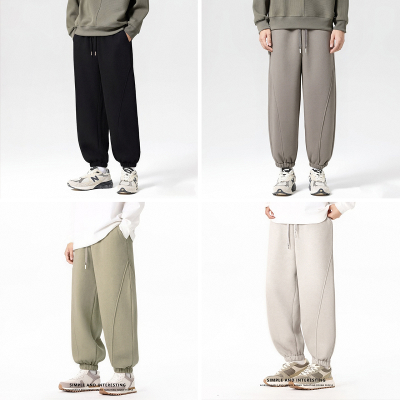 Pantaloni jogger unisex, căptuți cu fleece, croială lejeră, talie cu șnur, amestec de bumbac, iarnă, pantaloni lungi