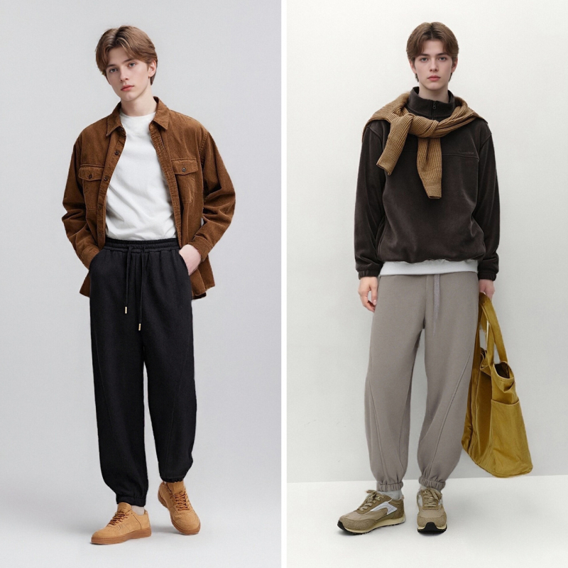 Pantaloni jogger unisex, căptuți cu fleece, croială lejeră, talie cu șnur, amestec de bumbac, iarnă, pantaloni lungi