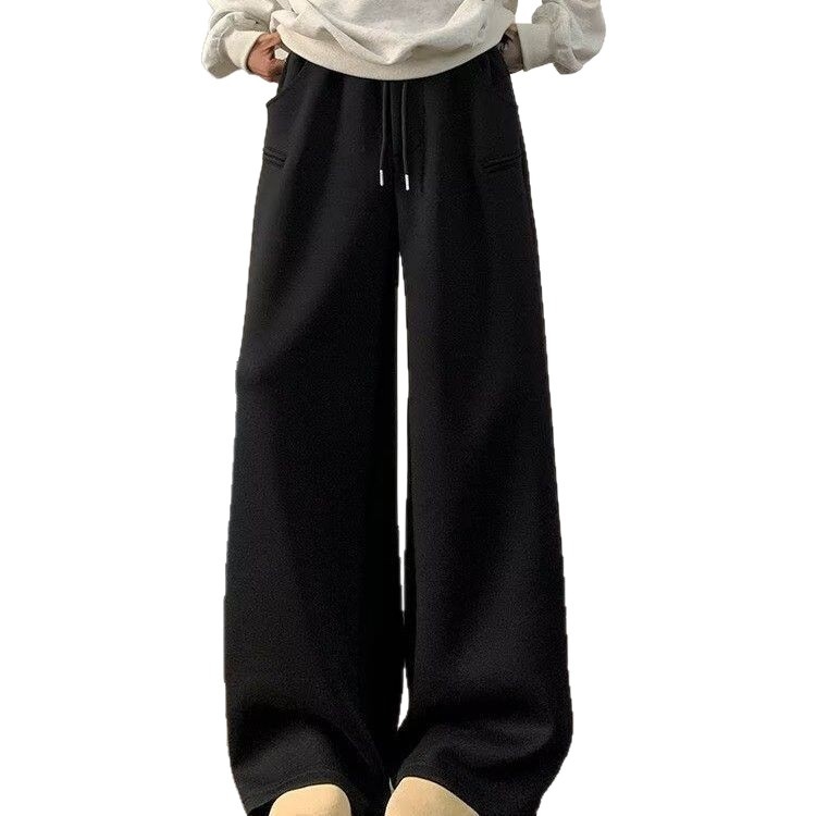 Férfi fleece-béléssel bélés széles lábú nadrág, középmagas derék, kötős zárás, vastag pamut anyag