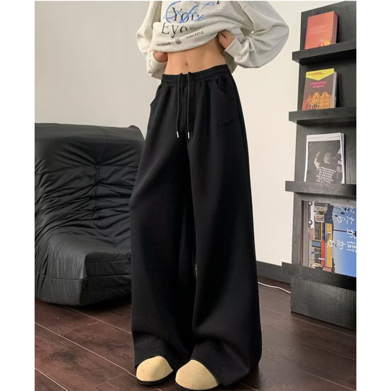 Férfi fleece-béléssel bélés széles lábú nadrág, középmagas derék, kötős zárás, vastag pamut anyag