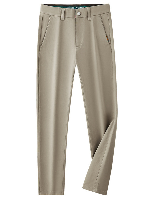 Férfiaknak szánt egyenes szabású pamut-elasztán nadrág, középmagas derék, zipzáras zárás, több zseb, őszi 2025 kiadás