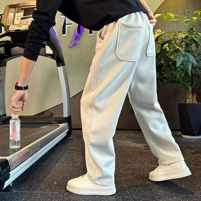 Férfi egyenes szabású nadrág, magas derék, mikroelasztikus, tavasz