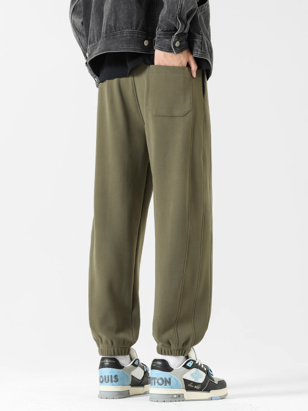 Ανδρικά παντελόνια αντιανεμικά με φλις για τον χειμώνα, χαλαρή γραμμή τζόγκερ, με κορδόνι στη μέση