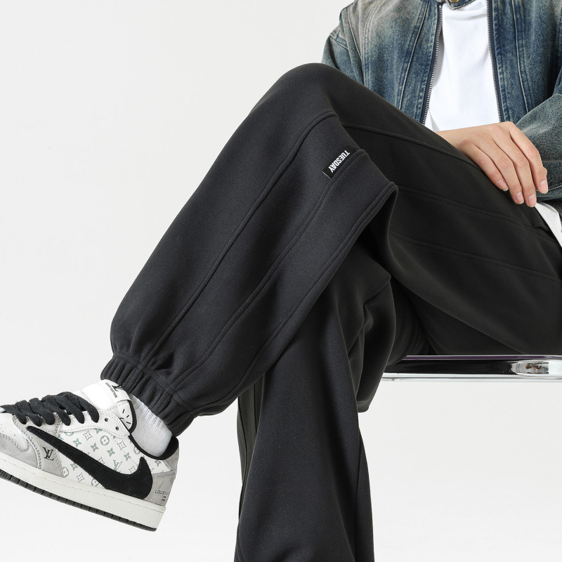 Ανδρικά παντελόνια αντιανεμικά με φλις για τον χειμώνα, χαλαρή γραμμή τζόγκερ, με κορδόνι στη μέση