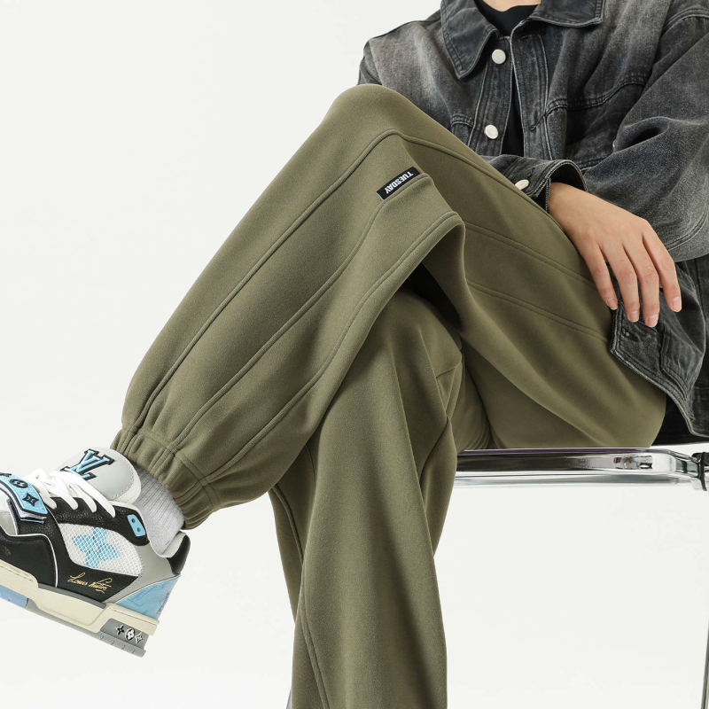 Ανδρικά παντελόνια αντιανεμικά με φλις για τον χειμώνα, χαλαρή γραμμή τζόγκερ, με κορδόνι στη μέση