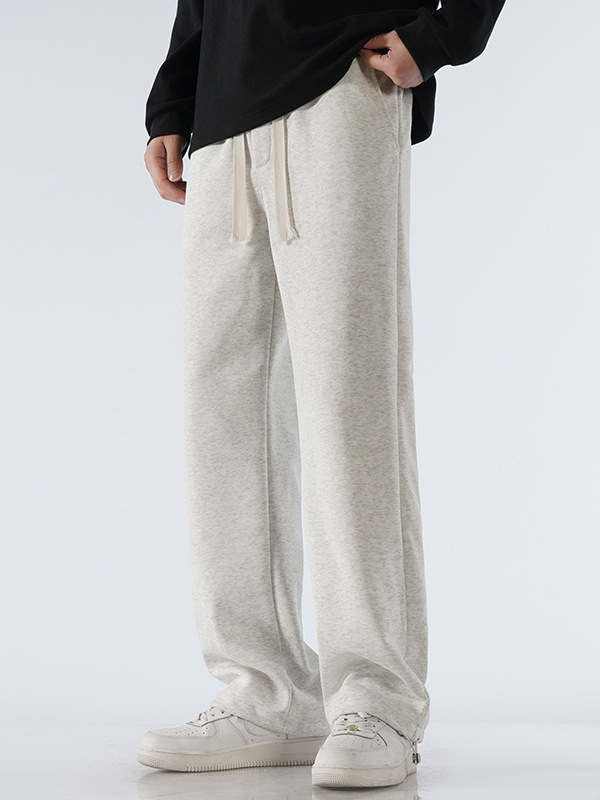 Férfi pamut sportnadrág fleece-béléses, laza szabású egyenes vonal, középmagas derekú övvel, mandzsettás zsinóros véggel, mindennapi sportnadrág, 65% pamut 35% poliészter