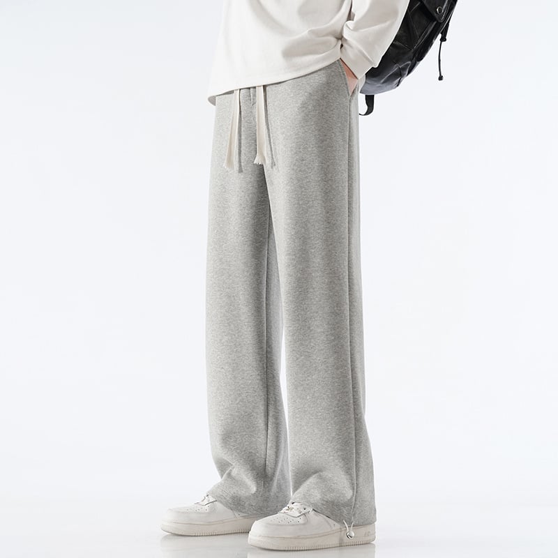 Férfi pamut sportnadrág fleece-béléses, laza szabású egyenes vonal, középmagas derekú övvel, mandzsettás zsinóros véggel, mindennapi sportnadrág, 65% pamut 35% poliészter