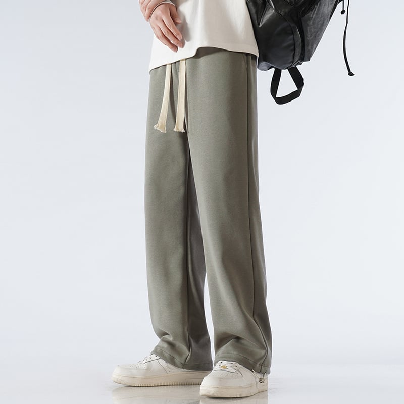 Férfi pamut sportnadrág fleece-béléses, laza szabású egyenes vonal, középmagas derekú övvel, mandzsettás zsinóros véggel, mindennapi sportnadrág, 65% pamut 35% poliészter