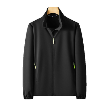 Férfi vékony állógalléros dzseki cipzárral, poliészter-mix, lélegző, gyorsan száradó, UV-védelem, nyomtatás, szabad szabású, nyári viselet