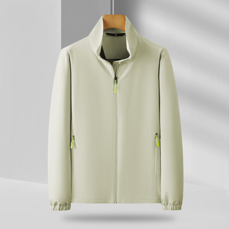 Férfi vékony állógalléros dzseki cipzárral, poliészter-mix, lélegző, gyorsan száradó, UV-védelem, nyomtatás, szabad szabású, nyári viselet