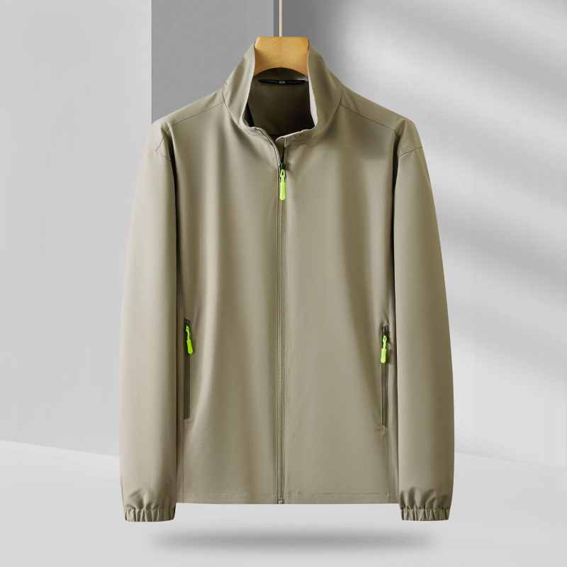 Férfi vékony állógalléros dzseki cipzárral, poliészter-mix, lélegző, gyorsan száradó, UV-védelem, nyomtatás, szabad szabású, nyári viselet