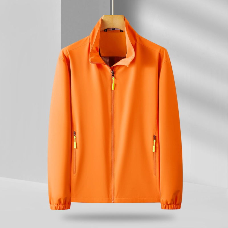 Férfi vékony állógalléros dzseki cipzárral, poliészter-mix, lélegző, gyorsan száradó, UV-védelem, nyomtatás, szabad szabású, nyári viselet