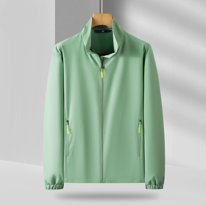 Férfi vékony állógalléros dzseki cipzárral, poliészter-mix, lélegző, gyorsan száradó, UV-védelem, nyomtatás, szabad szabású, nyári viselet