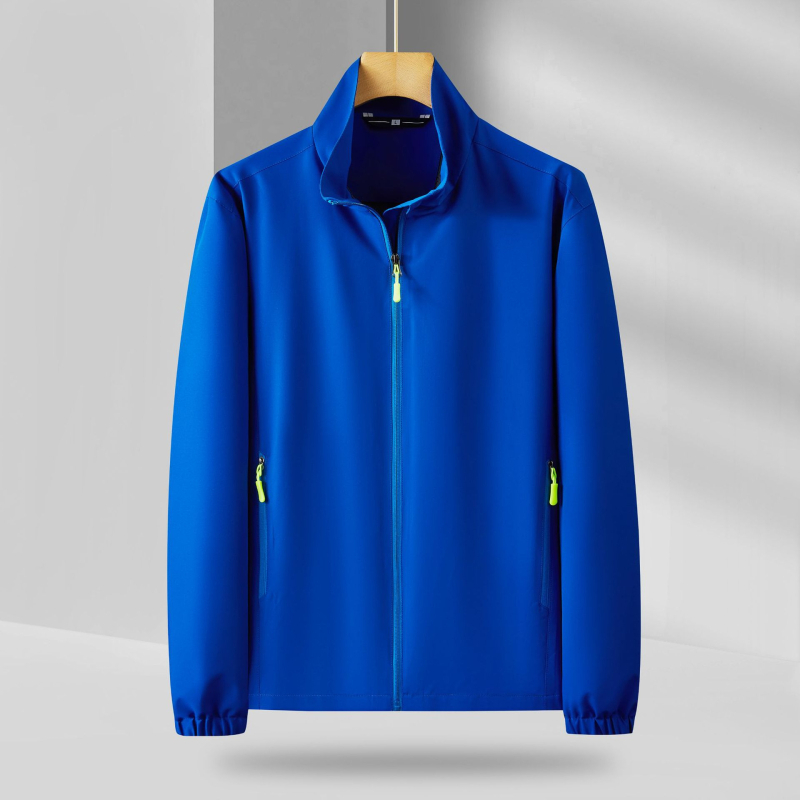 Férfi vékony állógalléros dzseki cipzárral, poliészter-mix, lélegző, gyorsan száradó, UV-védelem, nyomtatás, szabad szabású, nyári viselet