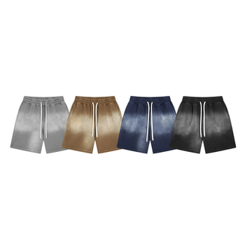 Vīriešu šorti no 100% kokvilnas, brīvās piegriezums, spray-dye mazgāšanas efekts retro izskatam, elastīgā josta (Pavasaris 2025)