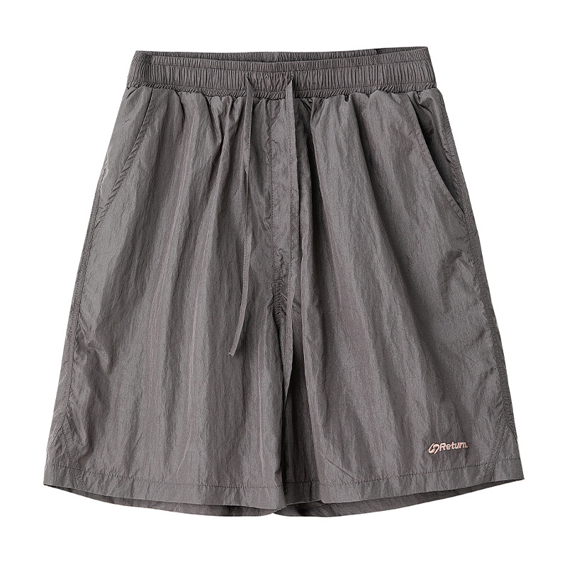 Мъжки найлонови спортни къси панталони, свободен силует, средна талия, връзка за пристягане, лято