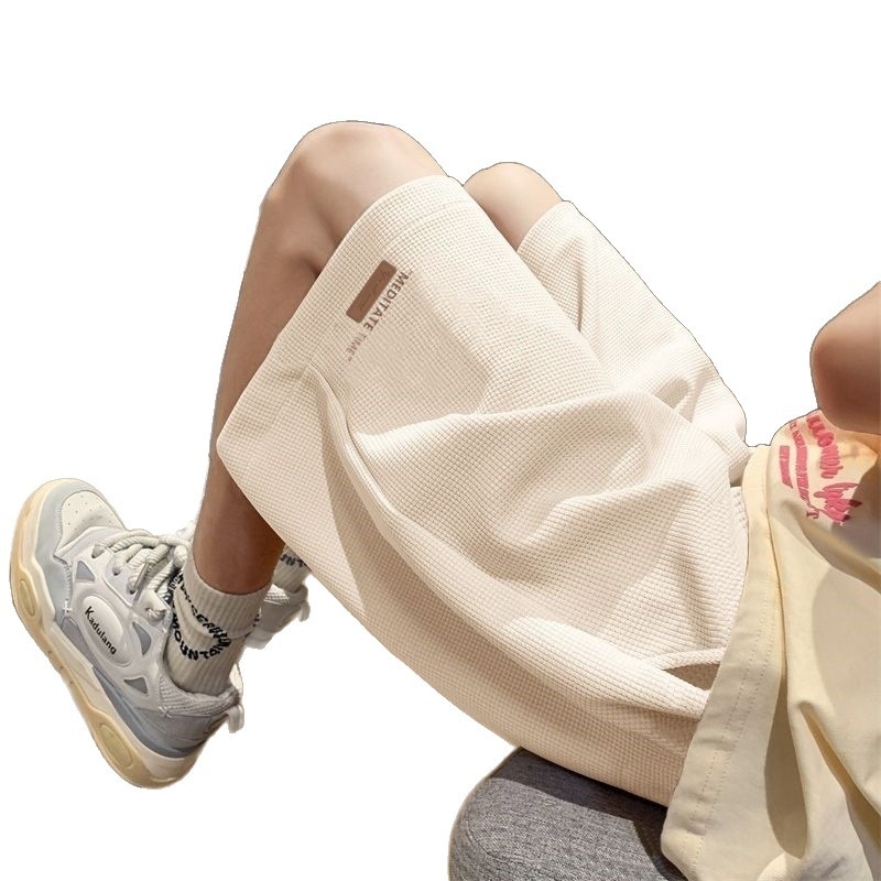 Мъжки вафелни къси шорти, прави крачоли, средна-ниска талия, полиестер, микроеластични