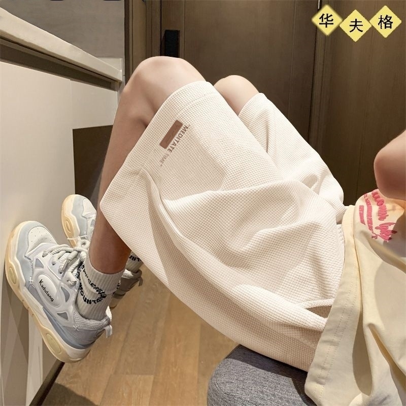 Мъжки вафелни къси шорти, прави крачоли, средна-ниска талия, полиестер, микроеластични