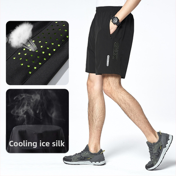 Brīvās fit sporta šorti, elpojoši, ātri žūst, poliestera audums, piecu punktu garums, vasaras lietošanai