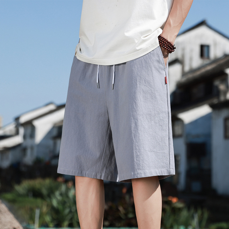 Мъжки памучни къси панталони – летни, свободна кройка, права линия, средна талия, тънки и дишащи, китайски стил