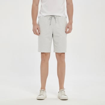 Мъжки памучно-смесени спортни къси панталони, със средна талия, свободен широк силует, закопчаване с връзка за пристягане
