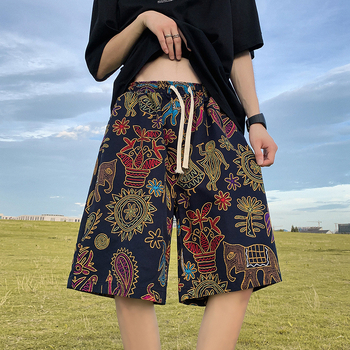 Paplūdimio šortai — gatvės stiliaus, dryžuotas raštas, triušio kailio audinys, mikroelastinis