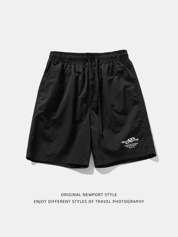 Кежуал найлонови къси панталони с печатни букви, средна талия, закопчаване със шнур, свободна кройка