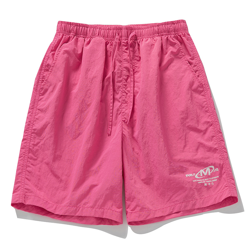 Кежуал найлонови къси панталони с печатни букви, средна талия, закопчаване със шнур, свободна кройка