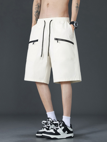 Къси панталони за работа - свободна кройка, средна талия, полиестер, тричаста мрежеста материя, множество джобове