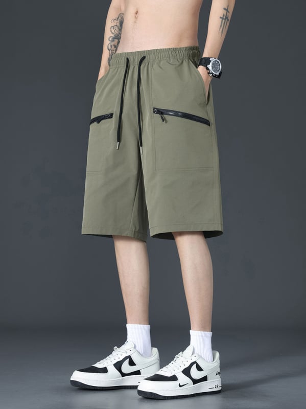 Къси панталони за работа - свободна кройка, средна талия, полиестер, тричаста мрежеста материя, множество джобове