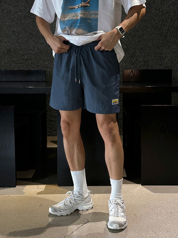 Спортни свободни къси панталони за мъже, средна талия с колан, найлонова материя, едноцветни, за лятото