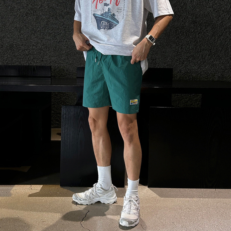 Спортни свободни къси панталони за мъже, средна талия с колан, найлонова материя, едноцветни, за лятото