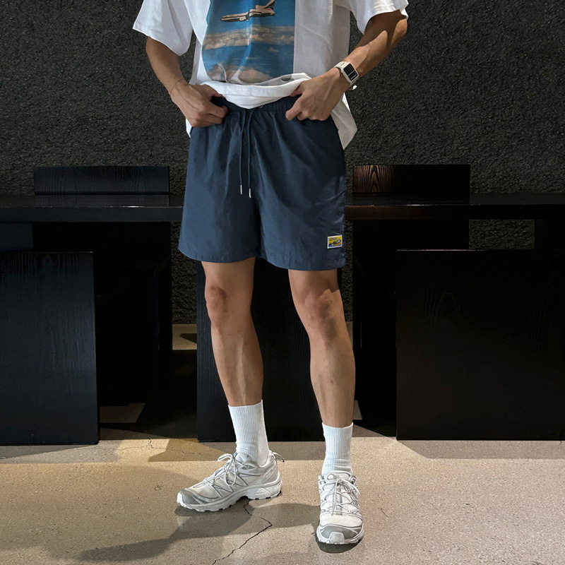 Спортни свободни къси панталони за мъже, средна талия с колан, найлонова материя, едноцветни, за лятото