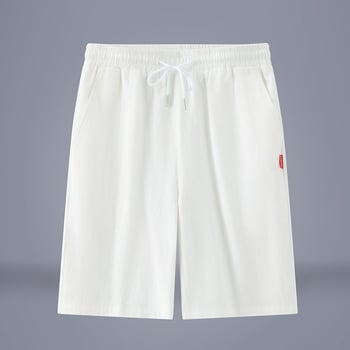 Мъжки къси панталони от 100% памук, средна дължина, права кройка, дишащи, с връзка за затваряне