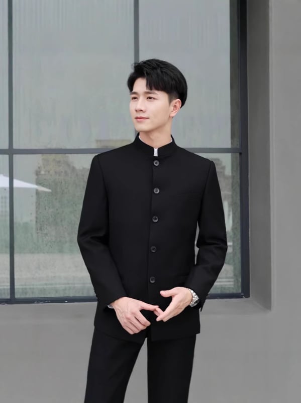 Мъжко яке в китайски стил с мандаринова яка (полиестер; пролет-есен; за млади мъже; пуснато през пролетта на 2025 г.)