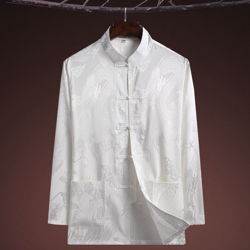 Танг костюм с драконов мотив, свободна кройка, плат corduroy с пух от заек, без гладене, зима 2024